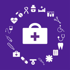 Concept with medical icons in the circle. Vector illustration in flat style