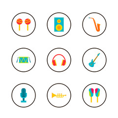 Set of music icons. Vector colorful illustration in flat style.