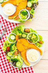 Grilled salmon meat steak with fresh vegetable