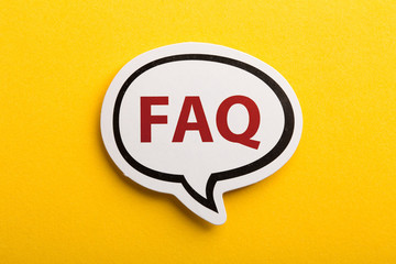 FAQ Speech Bubble Isolated On Yellow Background - obrazy, fototapety, plakaty