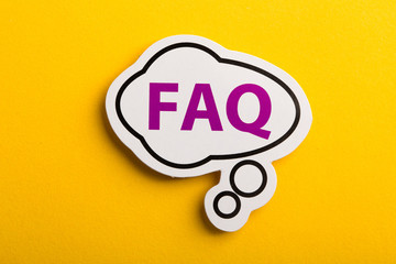 FAQ Speech Bubble Isolated On Yellow Background