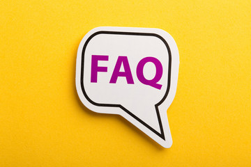 FAQ Speech Bubble Isolated On Yellow Background