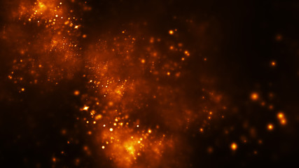 Abstract orange sparkles. Fantasy holiday background. Digital fractal art. 3d rendering.