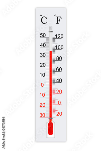 &ldquo;Meteorology thermometer isolated on white background. Thermometer