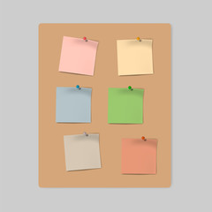 Color note paper with push pin on kraft board, reminder - mock-up set