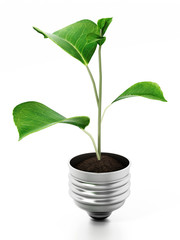Fototapeta na wymiar Leaf standing on top of the lightbulb base. 3D illustration