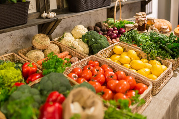  fresh assortment of vegetables and fruits to the farm market