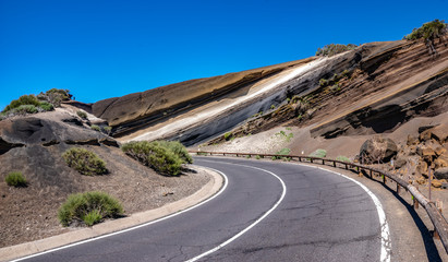 road in the Teide National Park on Tenerife leading through the volcanic gorge