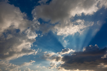 Naklejka na ściany i meble Beautiful blue sky with sunlight and cloud on evening