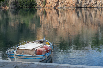 Nikolaos Greece, 18-12-2018. Traditional fishing boats at Agios Nikolaos in Crete Greece.