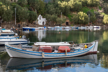 Nikolaos Greece, 18-12-2018. Traditional fishing boats at Agios Nikolaos in Crete Greece.