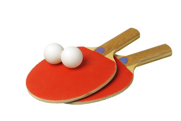 Ping-pong racket and balls.Sports equipment.Isolated on white.