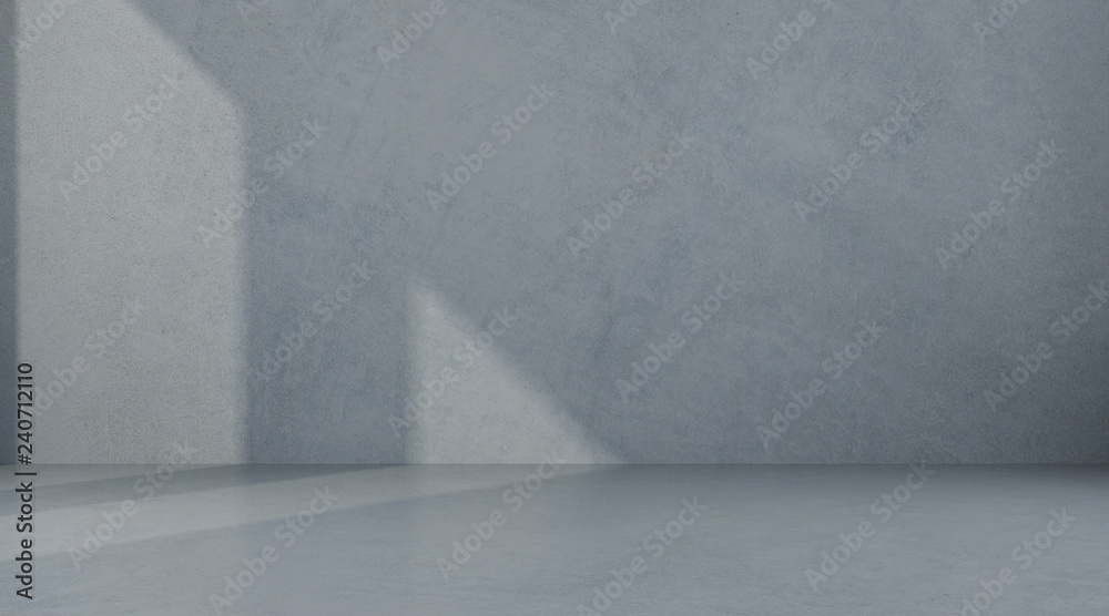 Poster Abstract of empty room space with sun light cast the window shadow on the wall and floor,Perspective of minimal design architecture.3d render	