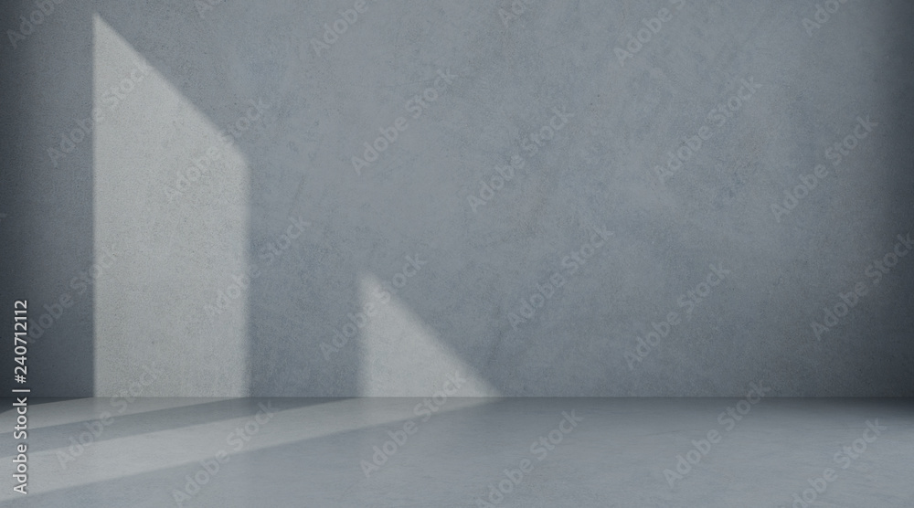 Poster Abstract of empty room space with sun light cast the window shadow on the wall and floor,Perspective of minimal design architecture.3d render	