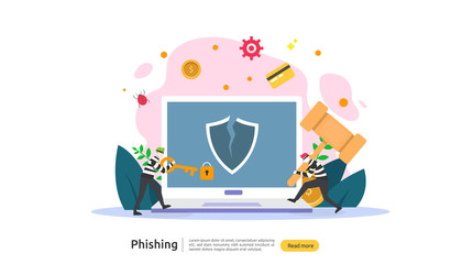 password phishing attack concept landing page template. heacker stealing personal internet security with tiny people character. web, banner, presentation, social, and print media. Vector illustration