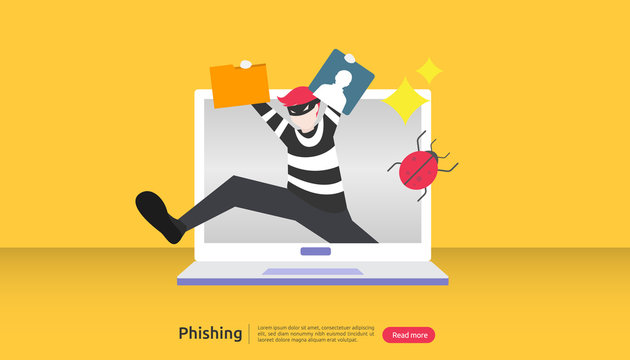 internet security concept with tiny people character. password phishing attack. stealing personal data. web landing page, banner, presentation, social, and print media template. Vector illustration