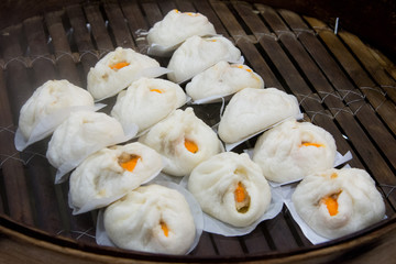 Steamed stuffed buns, steamed stuffed buns in bamboo steamer