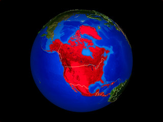 North America on planet planet Earth with country borders. Extremely detailed planet surface.