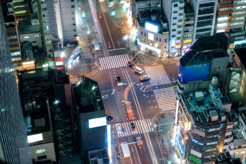 Aerial view of traffic in downtown
