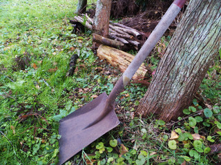 立て掛けたスコップ