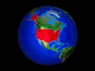 United States on planet planet Earth with country borders. Extremely detailed planet surface.