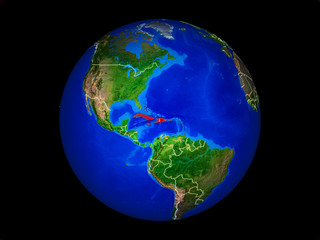 Caribbean on planet planet Earth with country borders. Extremely detailed planet surface.