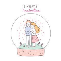 Cartoon cute Valentines day couple and love vector.