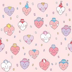 Fototapeta premium Cartoon cute Valentines day heart and love seamless pattern vector.