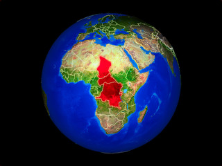 Central Africa on planet planet Earth with country borders. Extremely detailed planet surface.