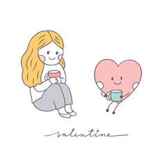 Cartoon cute Valentines day woman and love vector.