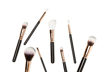 Set of brushes for powder. Powder brush set. Cosmetic brush. Cosmetic product. Powder brush over white background. Cosmetic set. Make up brushes. Make up set. Isolated brushes on white background