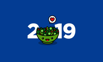 Year 2019 Typography Concept Design with Salad Bowl
