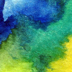 Watercolor abstract bright colorful textural background handmade . Painting of sky and clouds during sunset . Modern cosmic pattern . Shine