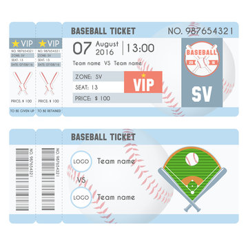 Baseball Ticket Modern Design. Baseball ball, bat, field. Vector illustration