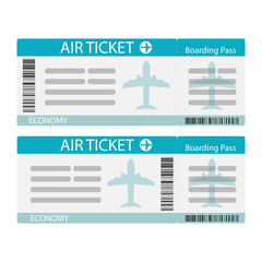 Air ticket icon. Modern ticket concept for air travel. Vector illustration in a flat style. - obrazy, fototapety, plakaty