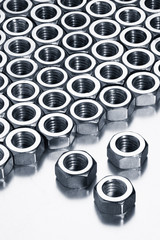 Set metal nut on white background