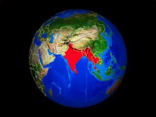 BIMSTEC memeber states on planet planet Earth with country borders. Extremely detailed planet surface.
