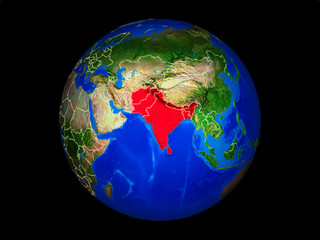 SAARC memeber states on planet planet Earth with country borders. Extremely detailed planet surface.