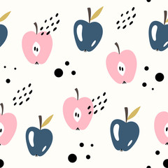 Vector seamless fruit pattern. Apples. Scandinavian style, cute print