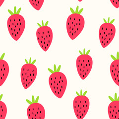 Vector seamless pattern with strawberries. Scandinavian style, cute print