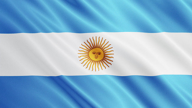 Argentina flag is waving 3D animation. Symbol of Latin, Argentina national on fabric cloth 3D rendering in full perspective.