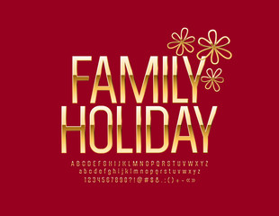Fototapeta na wymiar vector chic banner Family Holiday with Golden Font. Luxurty thin Font for Marketing, Advertising, Business.