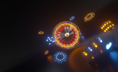 Casino Gambling Concept With Futuristic Neon Lights - 3D Illustration