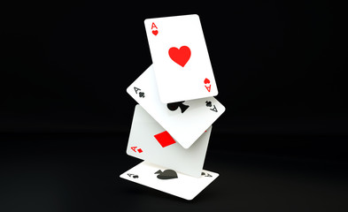 Aces Playing Cards Isolated On The Black Background - 3D Illustration