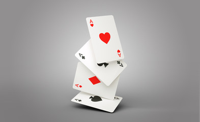 Aces Playing Cards With Shadow On The White Background - 3D Illustration