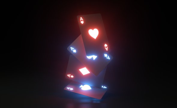 Aces Playing Cards Isolated On The Black Background - 3D Illustration
