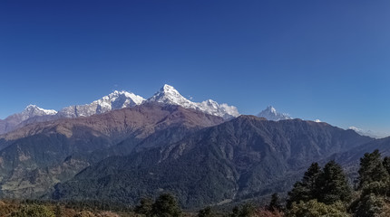 Fototapeta premium Annapurna Mountain Range in the Himalayas in Nepal. View from Poon Hill