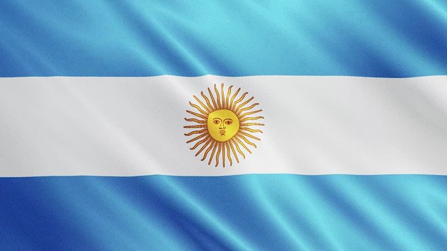Argentina flag is waving 3D animation. Symbol of Latin, Argentina national on fabric cloth 3D rendering in full perspective.