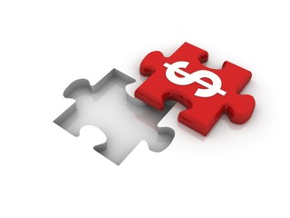 3d rendering Dollar symbol on puzzle