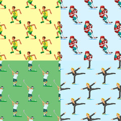 Health sport seamless pattern background wellness flat people characters sporting man activity woman athletic vector Illustration.